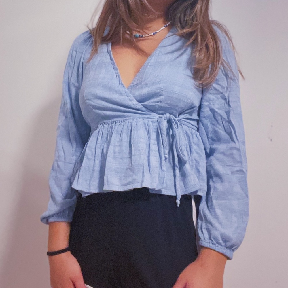 baby blue long sleeve peplum top ❄️